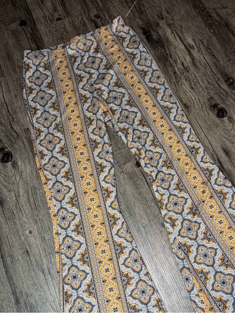 Boho Pattern High Waisted Pants Soft Stretchy Material Bell Bottom Flare Palazzo - Picture 4 of 12